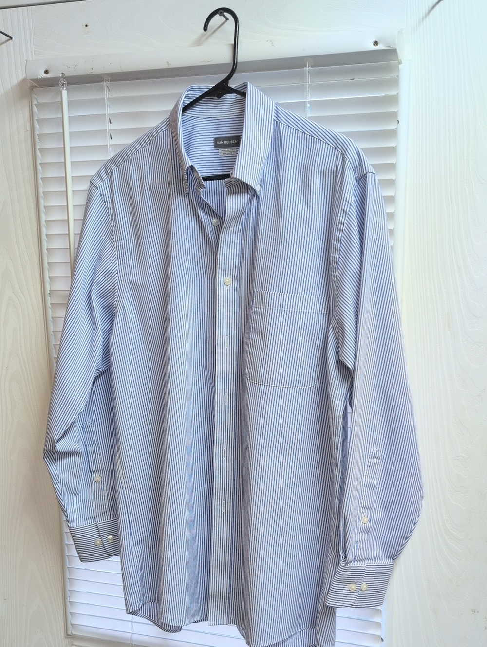 Van Heusen (Large) Men's Blue and White Pinstripe Dress Shirt